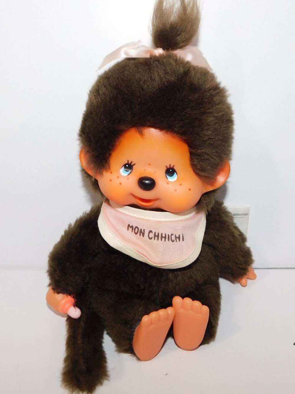 MONCHHICHI VTG 1974 Girl monkey doll Pink Bib thumb sucker Bottle 7.5" *READ